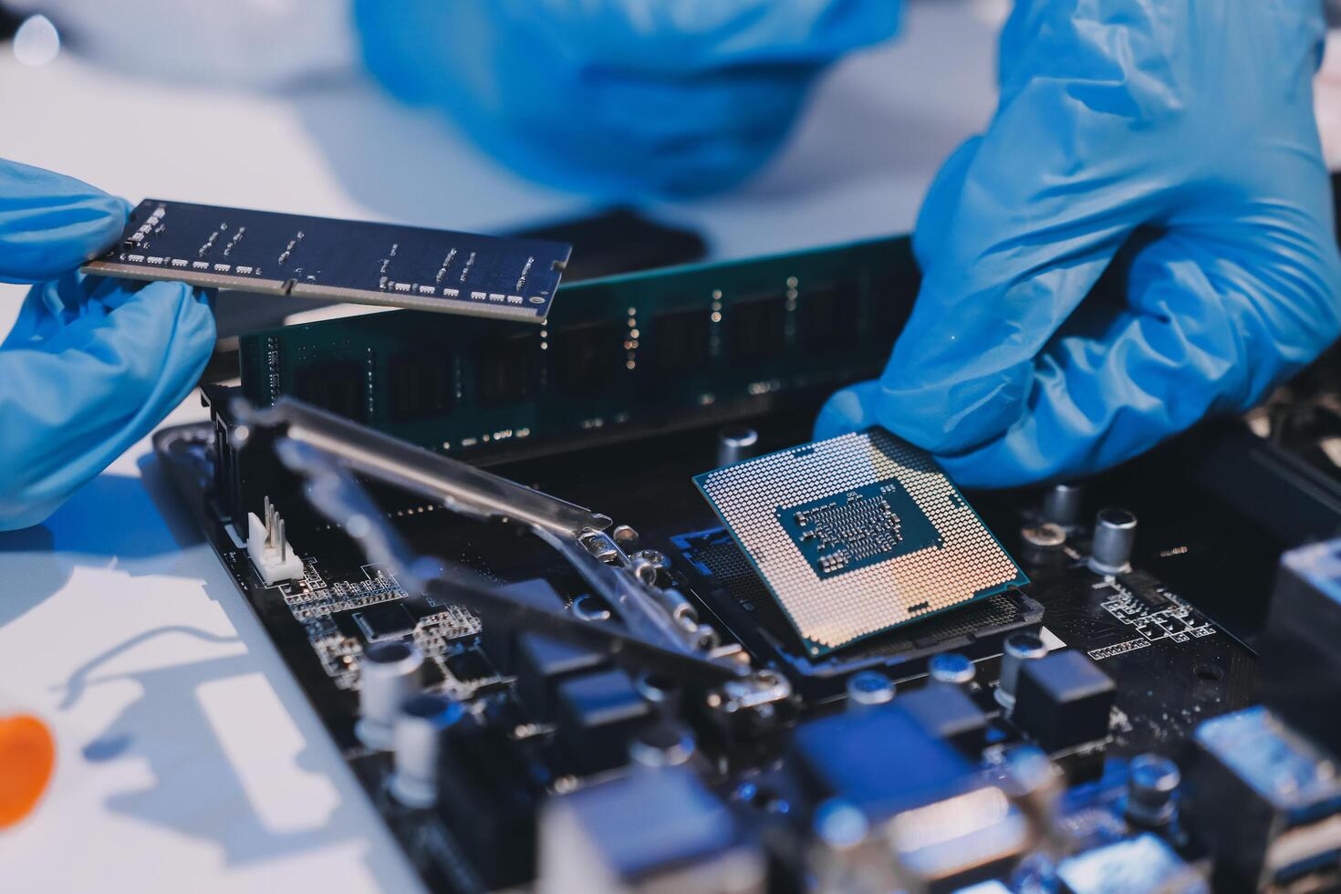 Electronics technician, electronic engineering electronic repair, electronics measuring and testing, repair and maintenance concepts. photo