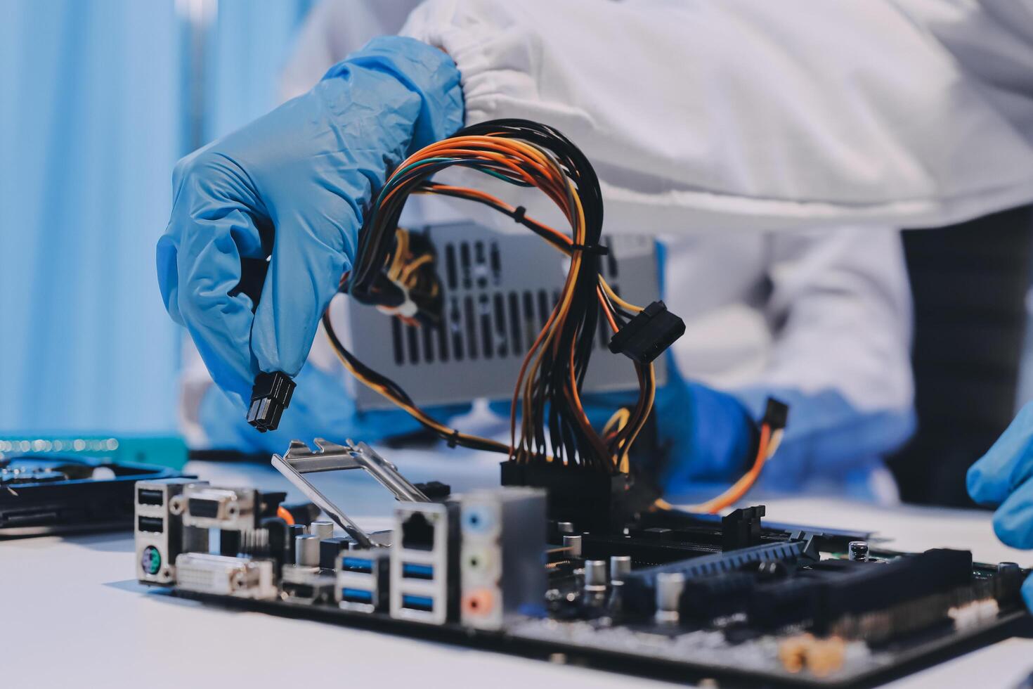 Electronics technician, electronic engineering electronic repair, electronics measuring and testing, repair and maintenance concepts. photo