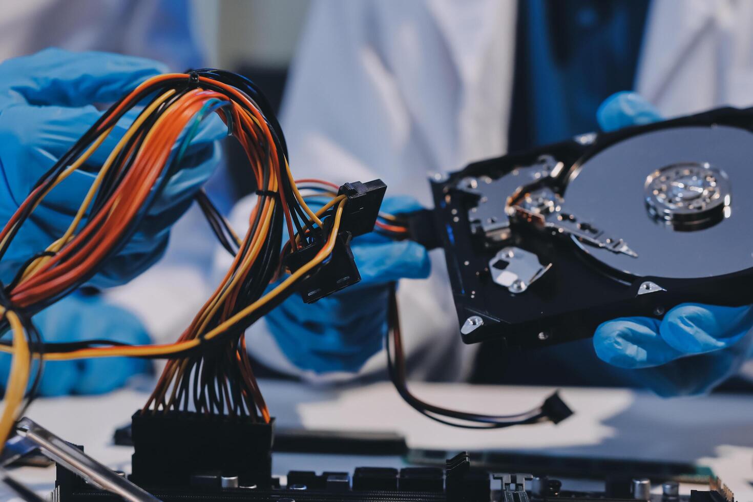 Electronics technician, electronic engineering electronic repair, electronics measuring and testing, repair and maintenance concepts. photo