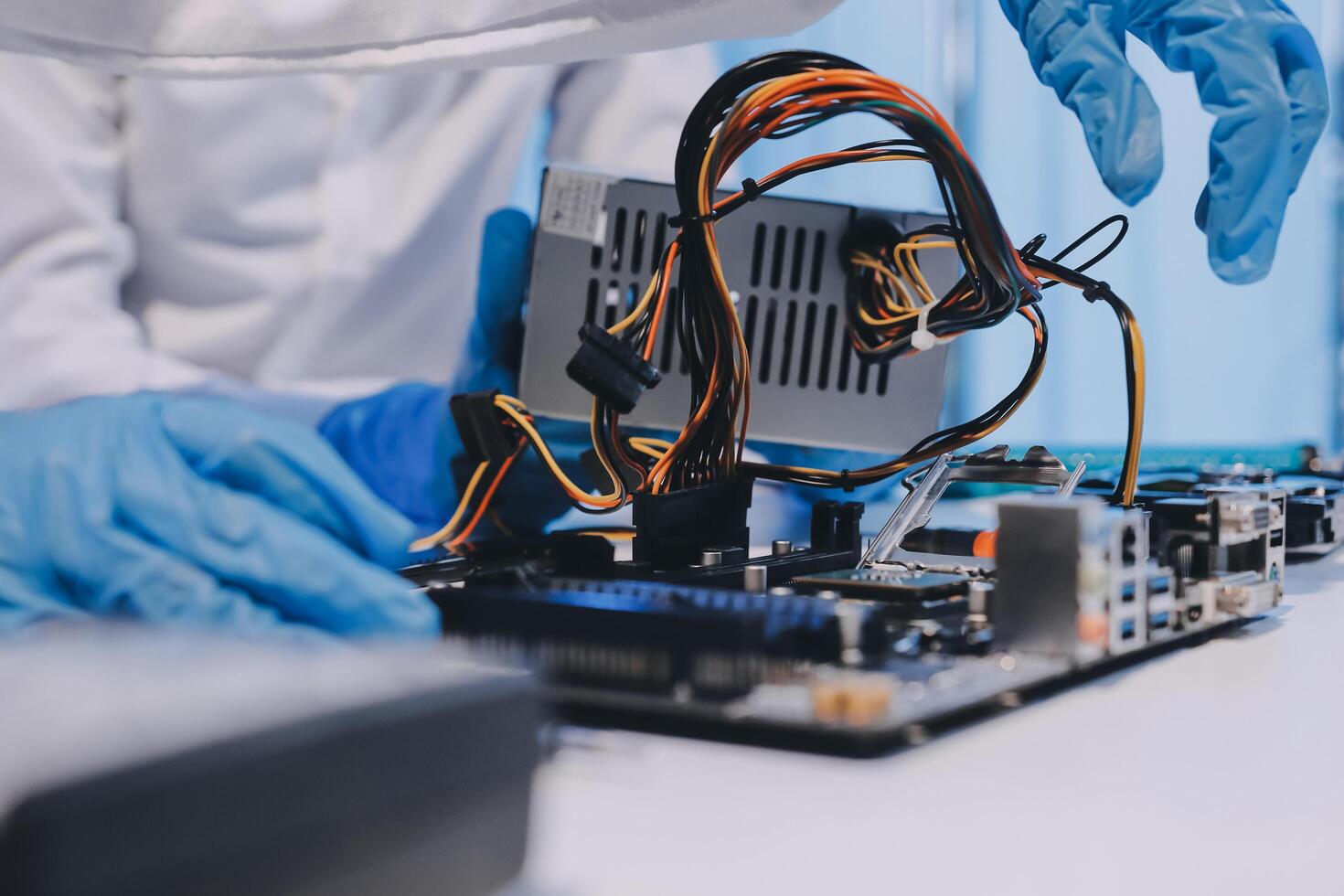 Electronics technician, electronic engineering electronic repair, electronics measuring and testing, repair and maintenance concepts. photo