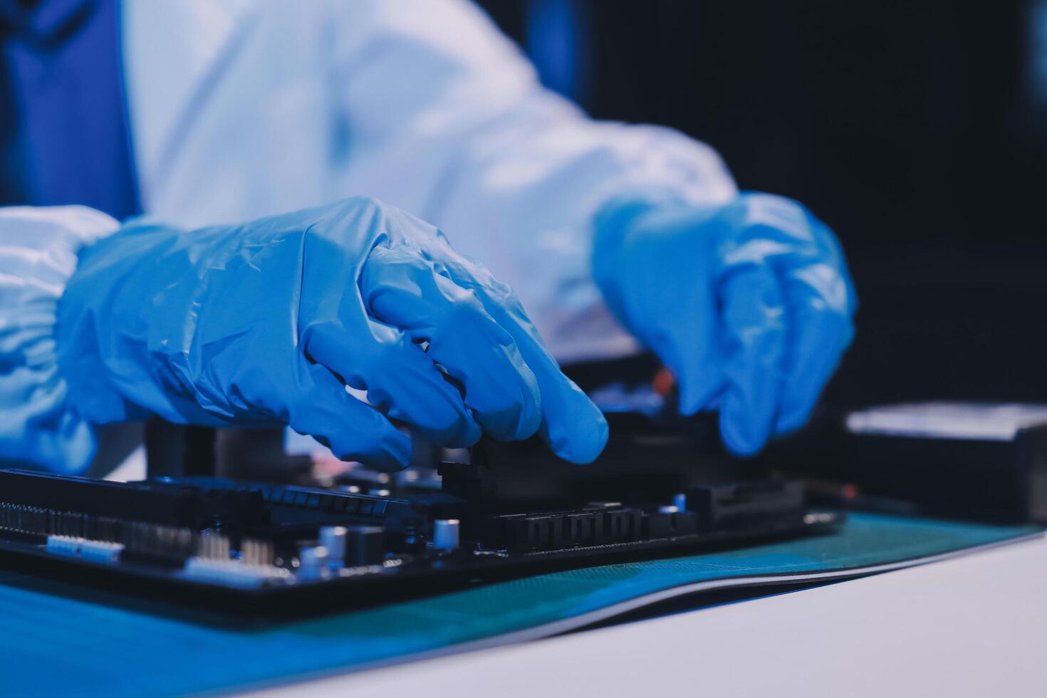 Electronics technician, electronic engineering electronic repair, electronics measuring and testing, repair and maintenance concepts. photo