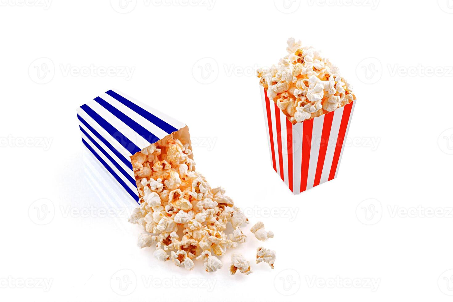 Glass with popcorn on a white background photo