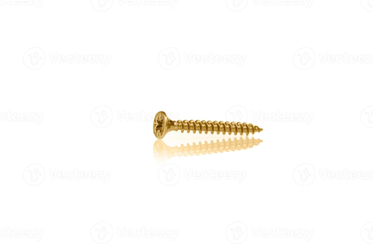 macro screw of golden color on a white background photo