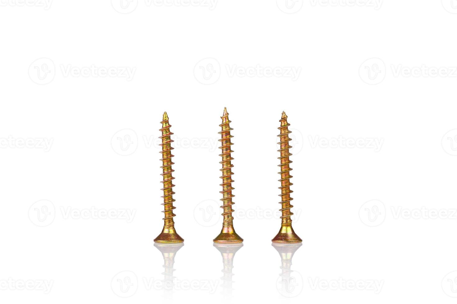 macro screw of golden color on a white background photo
