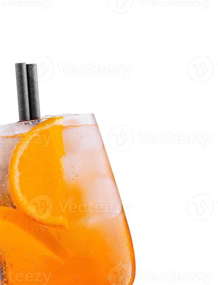Refreshing aperol spritz cocktail standing on white background photo