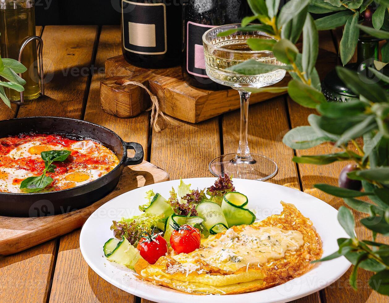 Gourmet brunch spread with champagne photo