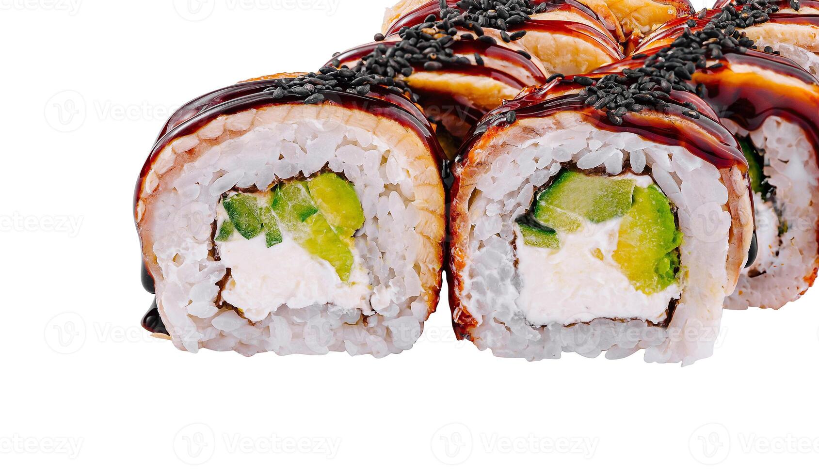 Delicious sushi roll with eel and avocado photo