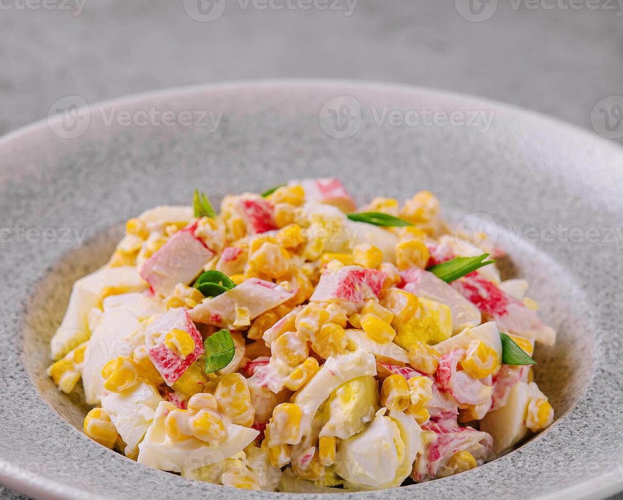 Colorful egg salad with sweetcorn and peppers photo