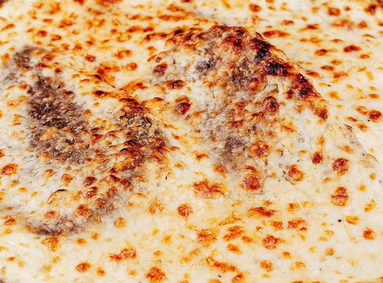 Delicious lasagna with bechamel sauce and melted cheese baking in the oven photo
