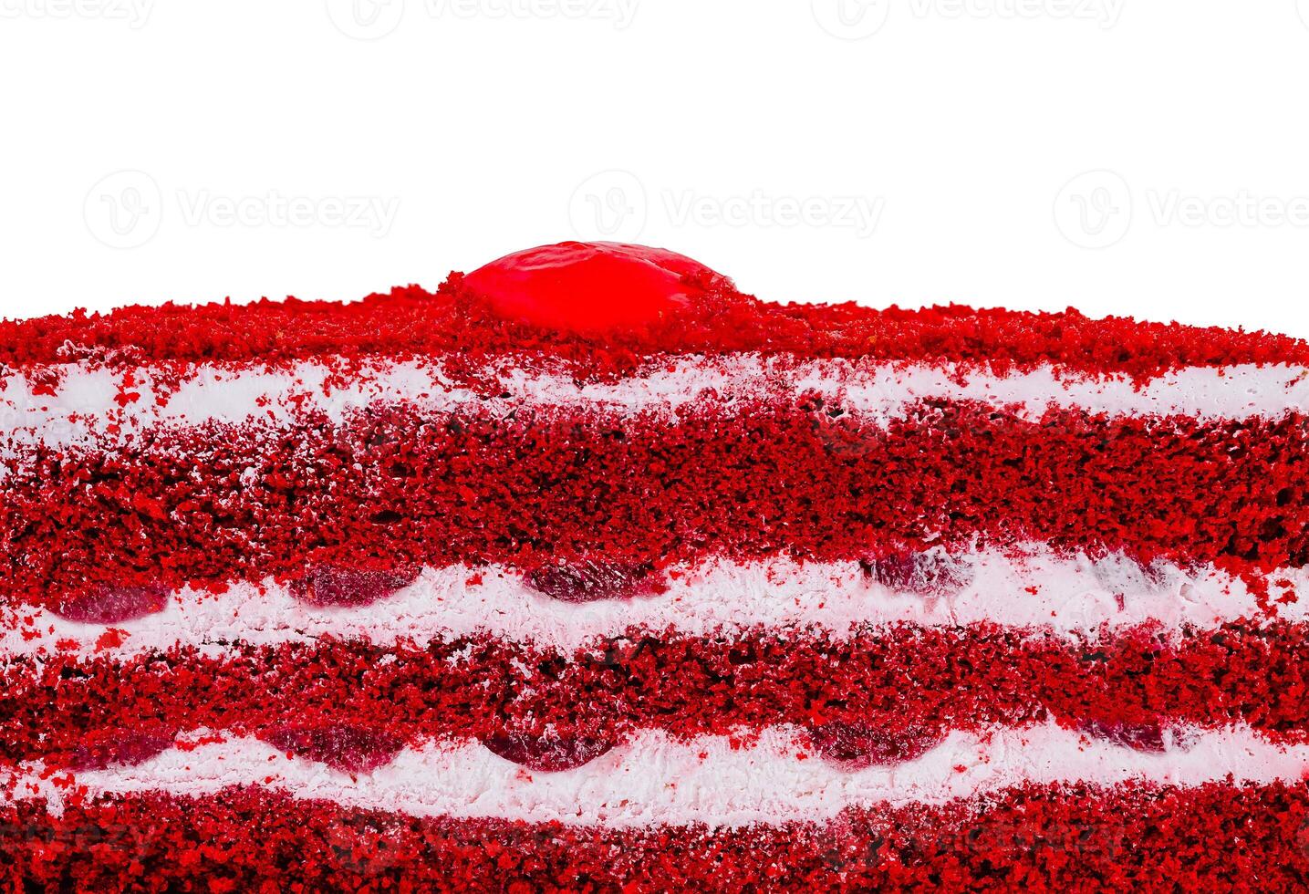 Delicious red velvet cake detail showing layers and filling photo