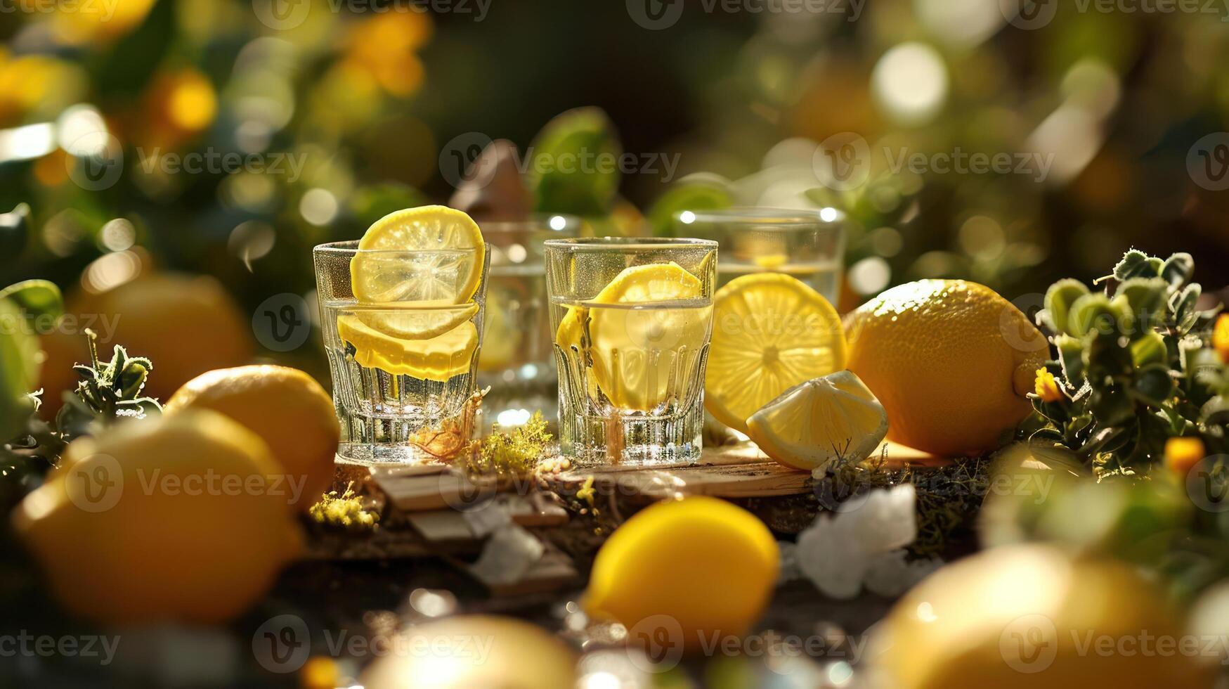 Lemonade in glasses on a table with lemons photo