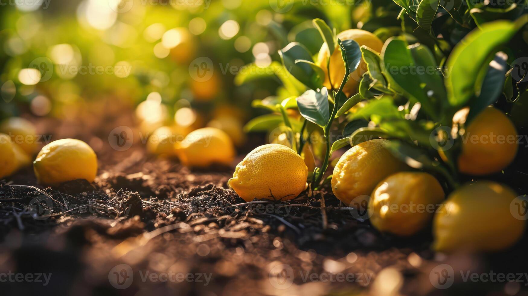 A field of lemons growing in the sun photo