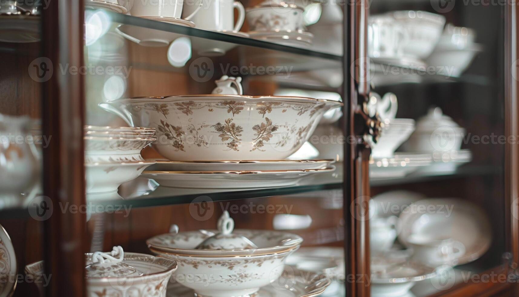Elegant Porcelain Tea Set Collection with Blue Patterns on Display photo