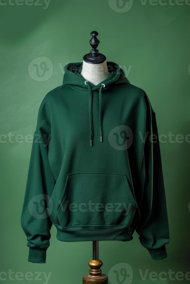 Green Hoodie on Mannequin Display in Studio Setting photo