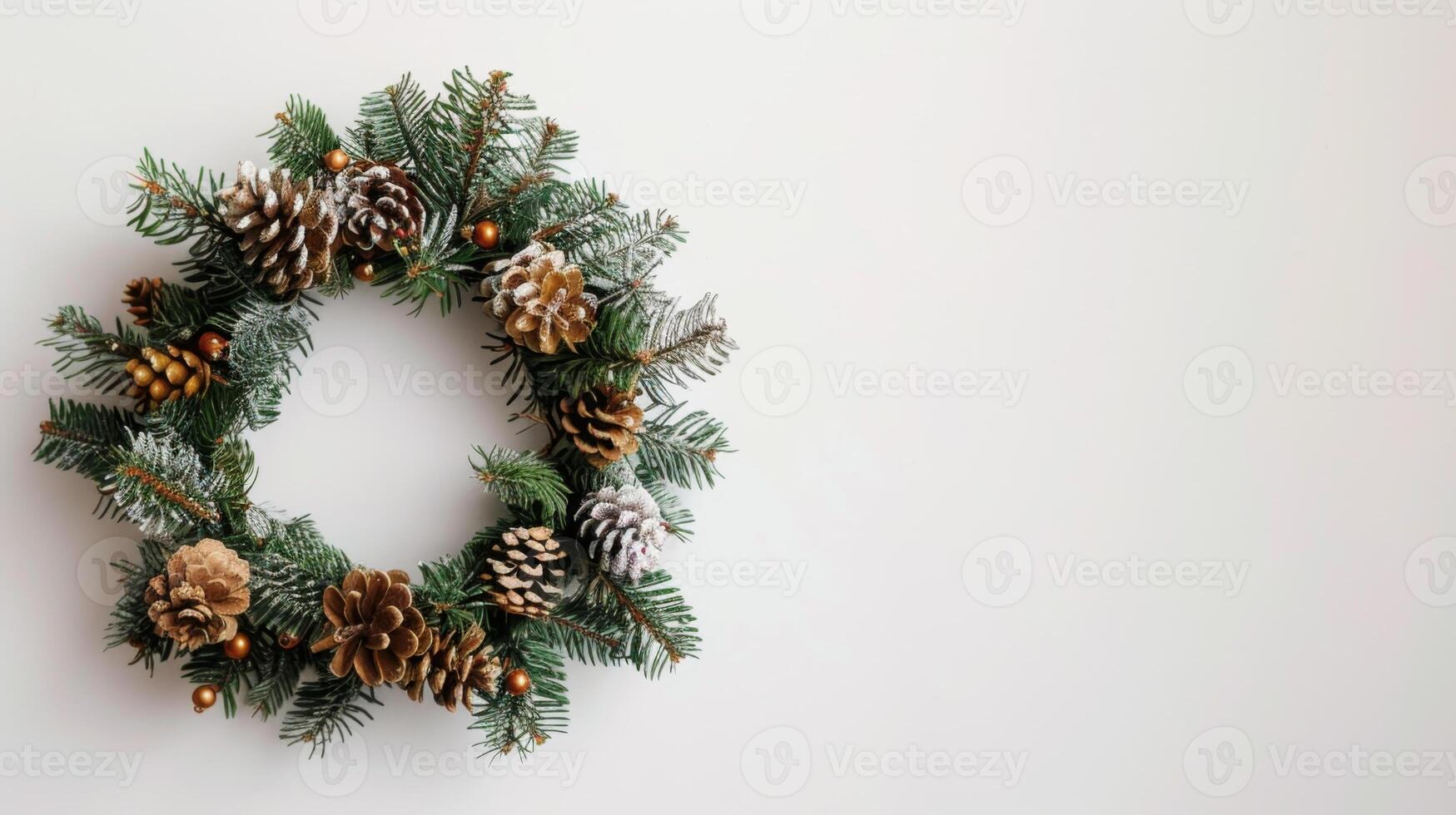 Evergreen Christmas Wreath with Pine Cones on a White Background photo