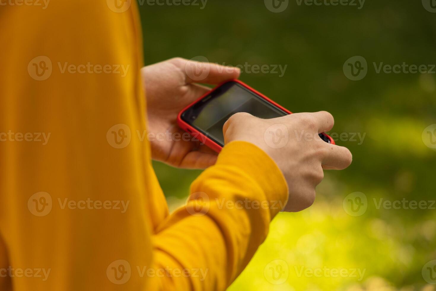 Screen mobile phone closeup, person texting message, hipster touch screen on smartphone, hands cellphone close up, online interne photo