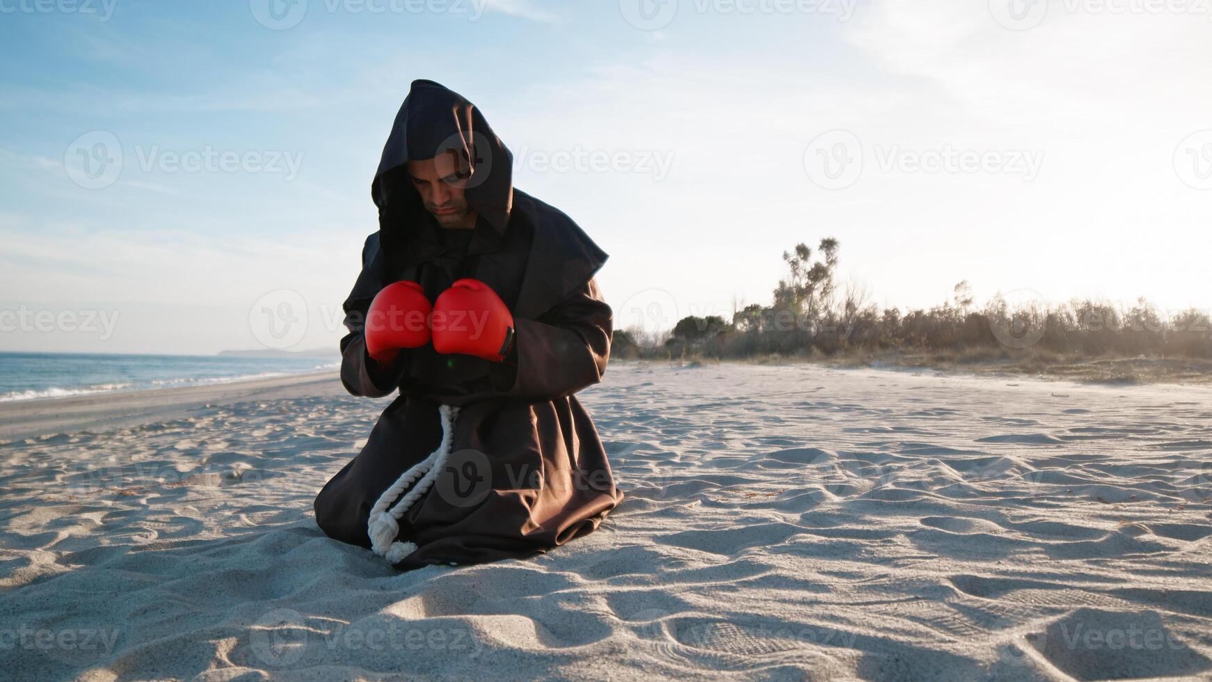 The Boxer Monk Praying With Gloves photo