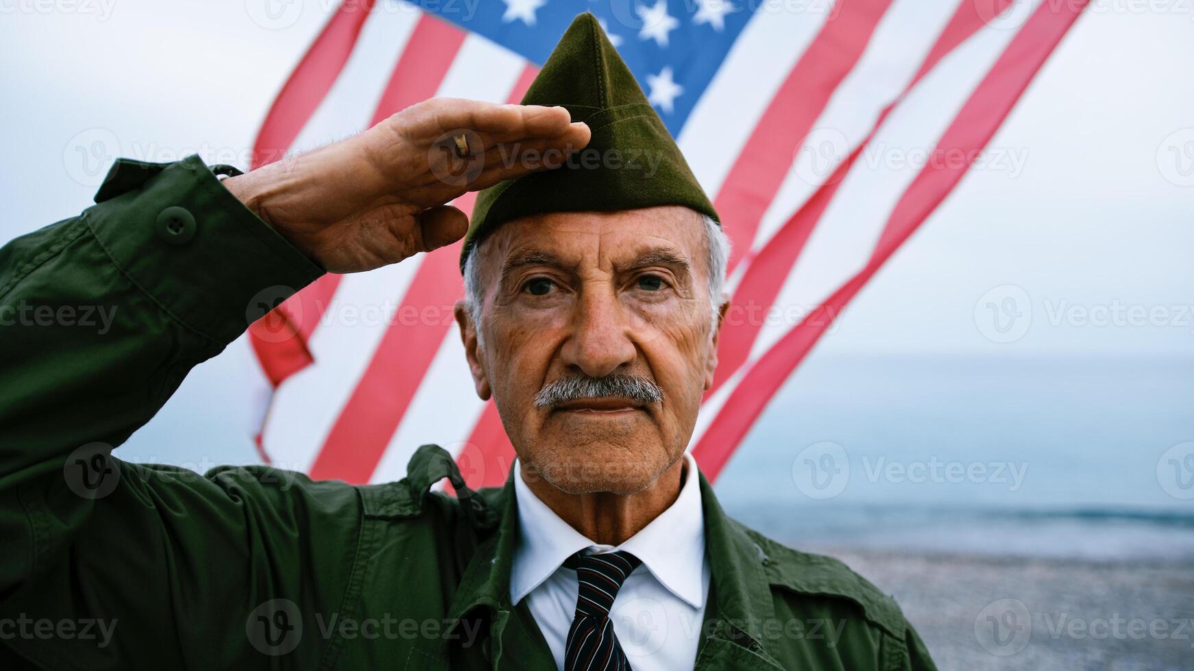 Elegant Veteran In Uniform Doing Military Salute photo