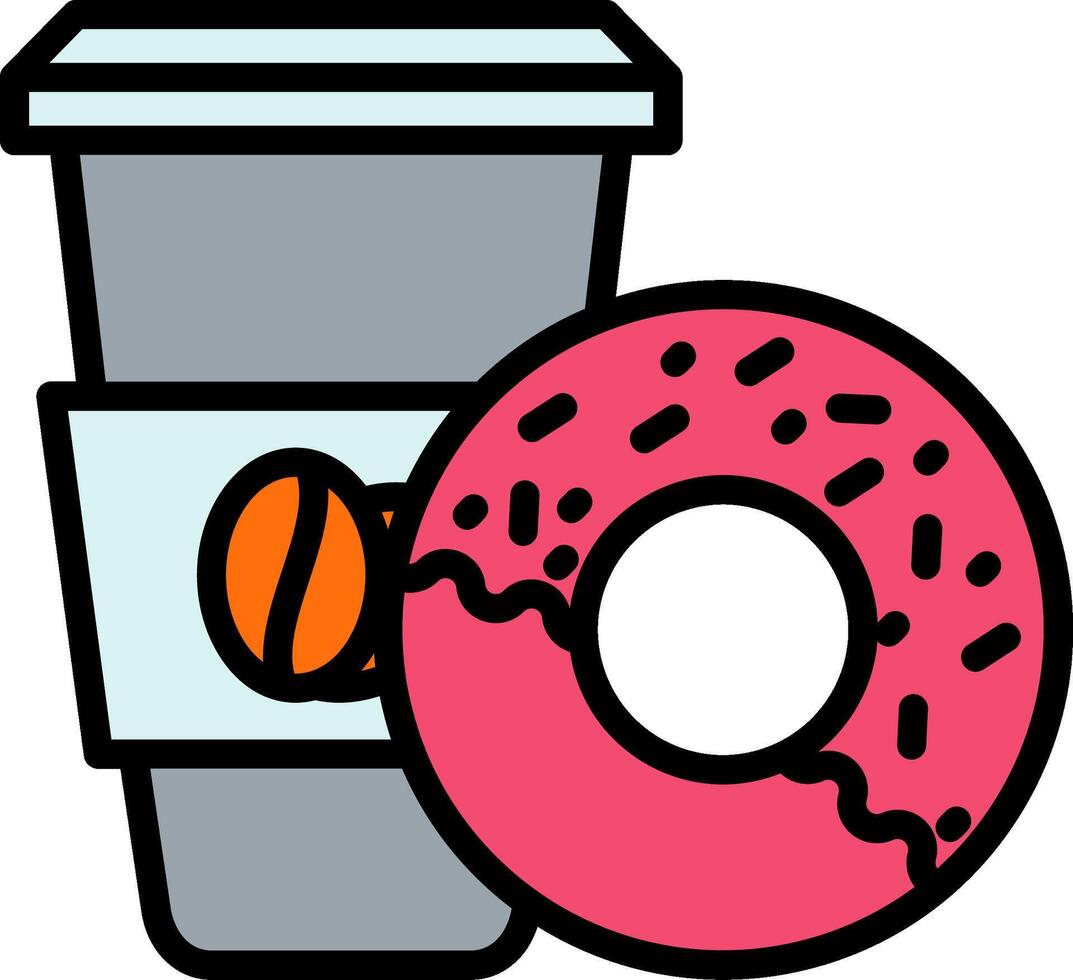 Coffee And Donut Line Filled Icon vector