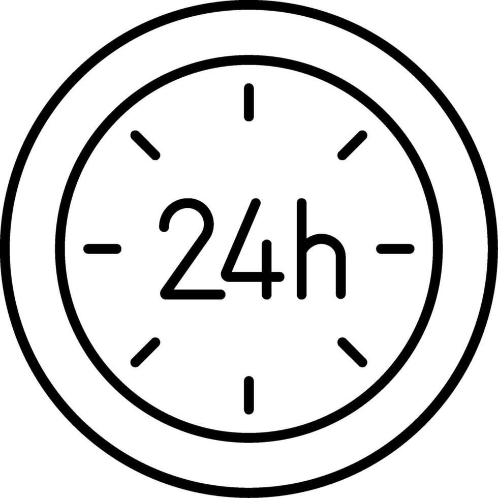 A black and white clock icon with the word 24h vector
