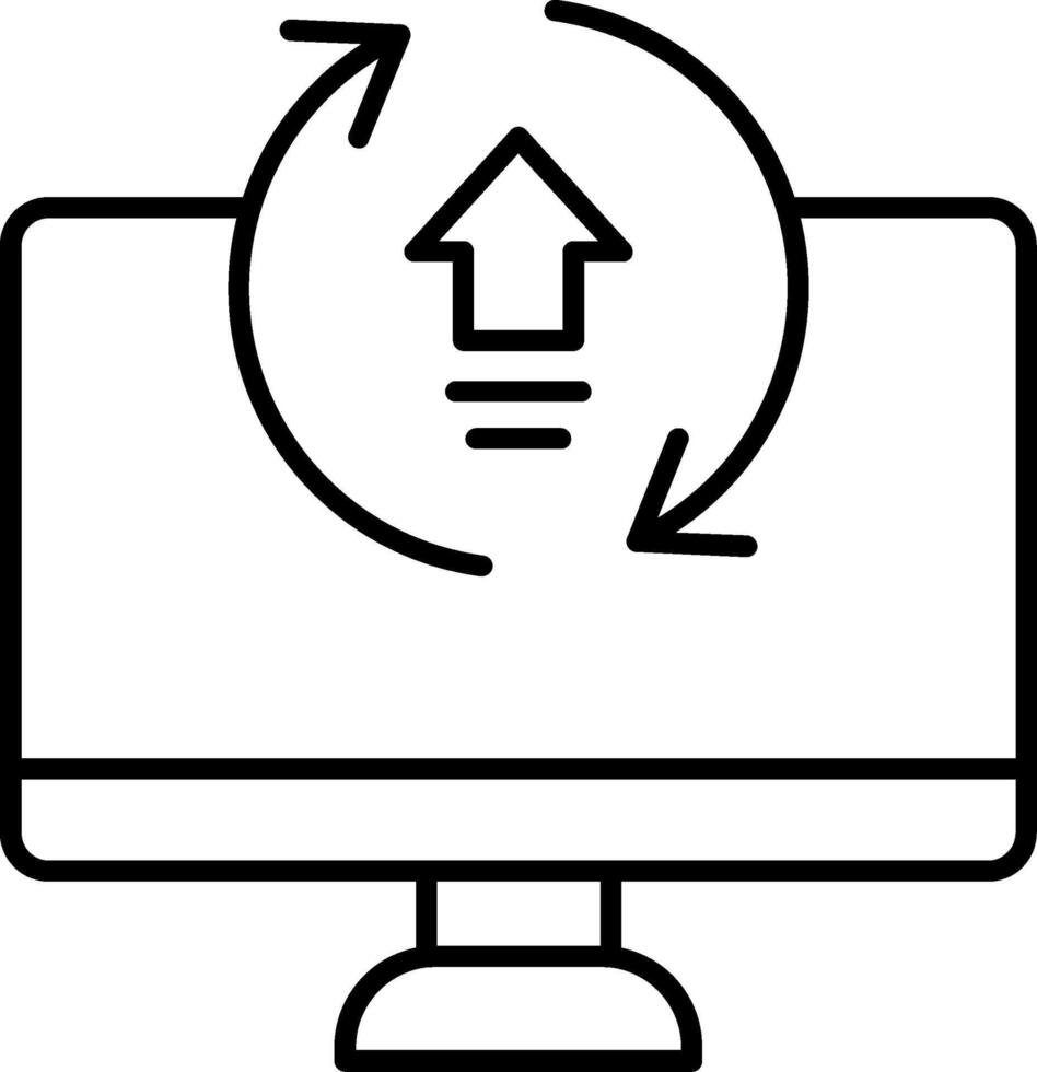 A computer monitor with an arrow pointing up vector