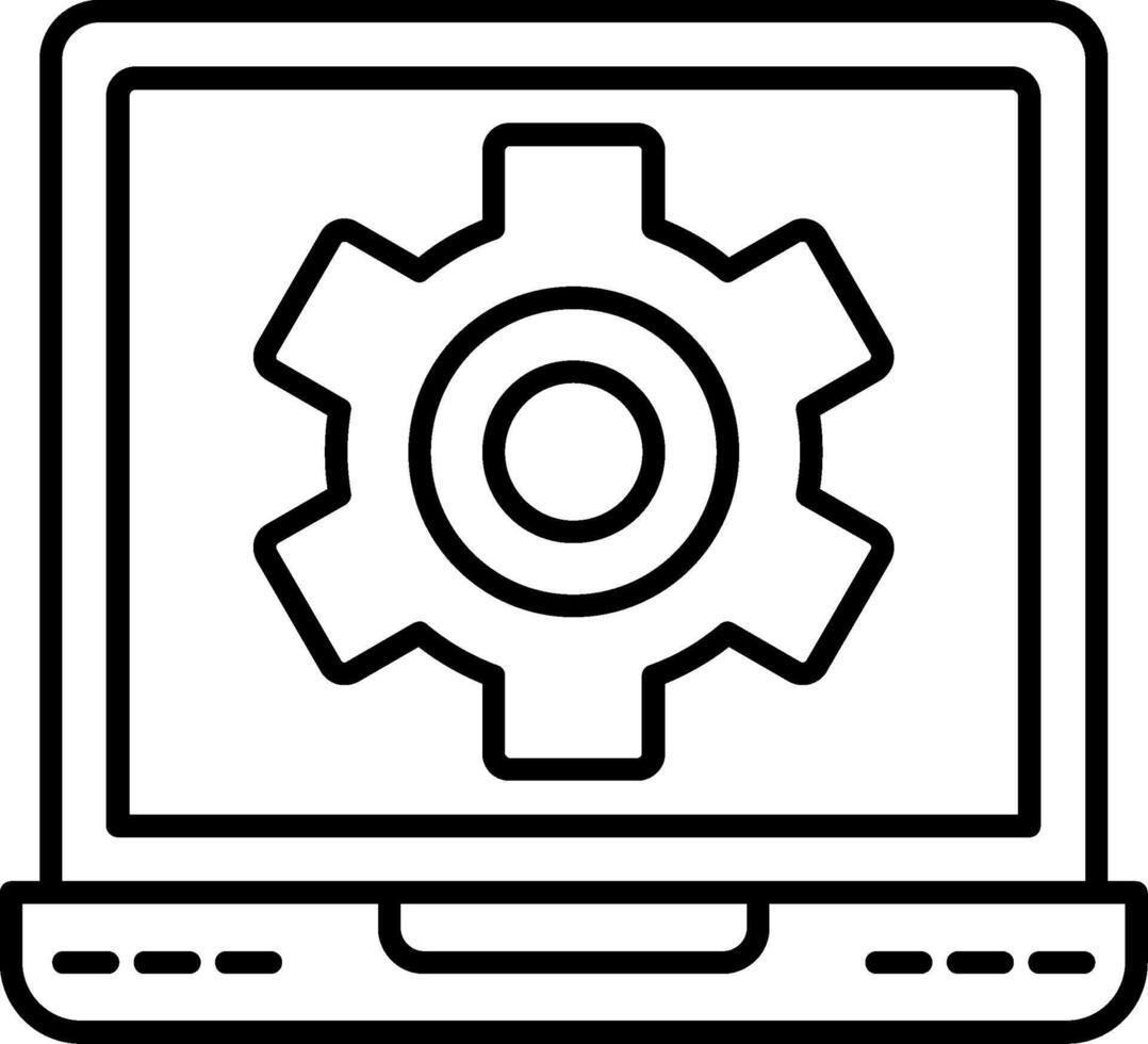 A laptop with a gear icon on the screen vector