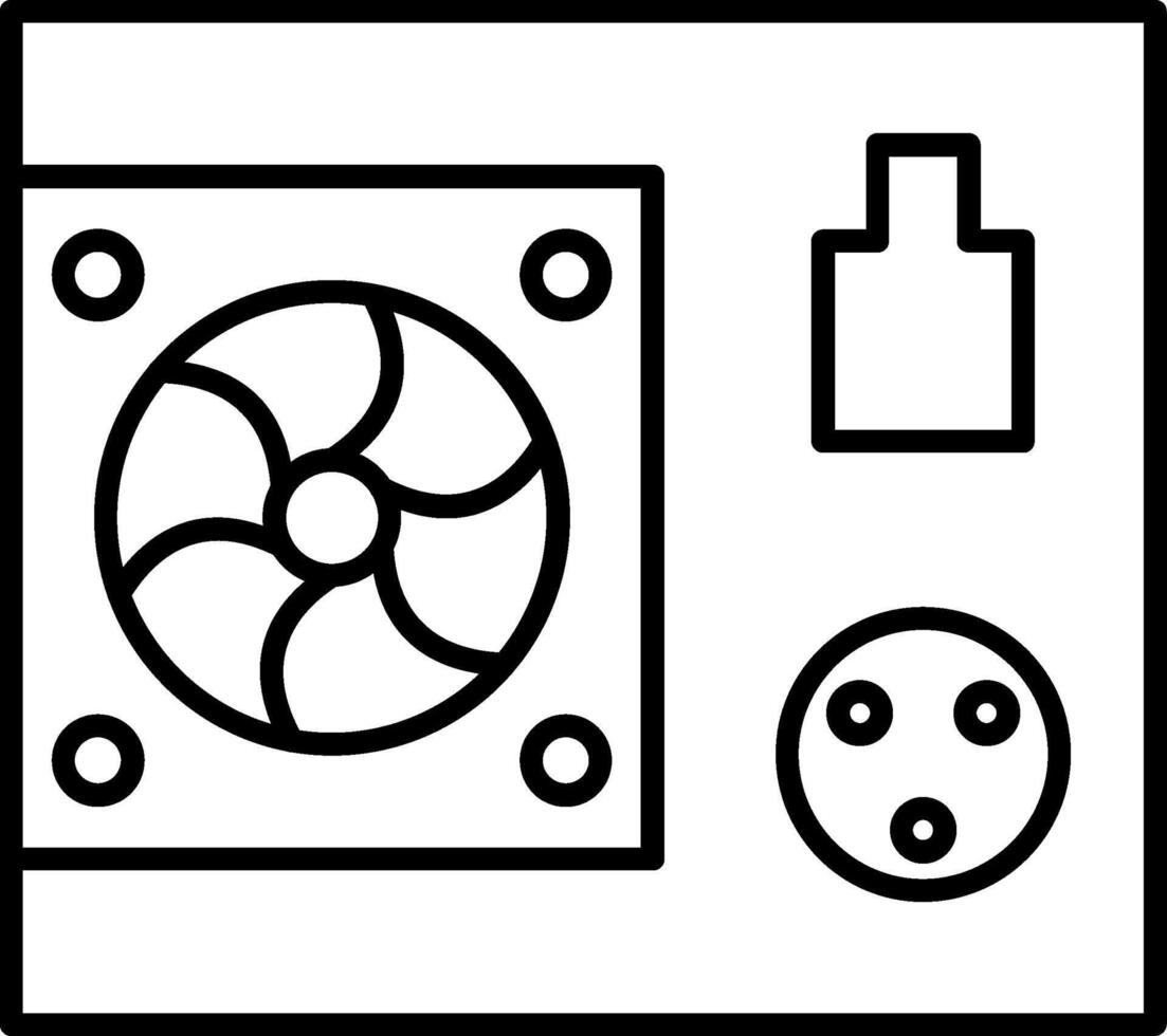 A black and white icon of a fan and a power supply vector