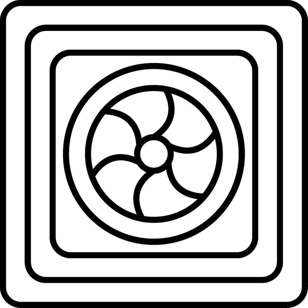 A black and white drawing of a fan in a square vector
