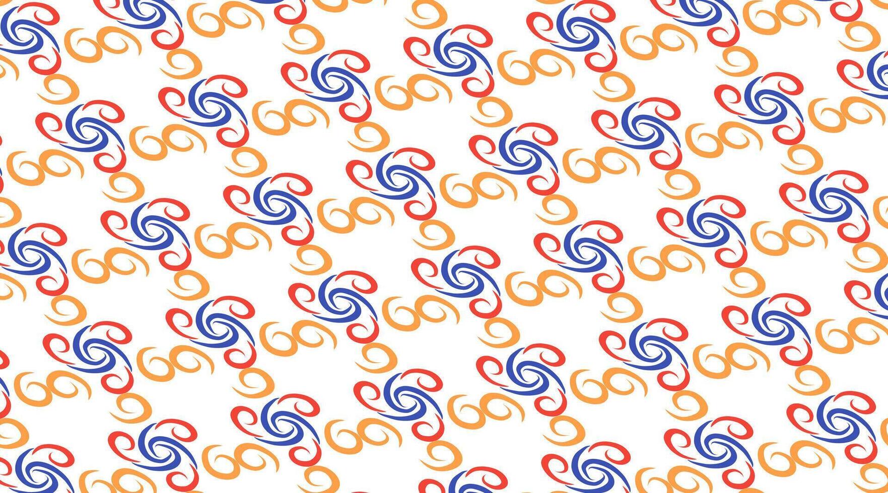 dynamic pattern featuring intertwining spirals in hues of bold red, warm mustard, and cool blue. vector