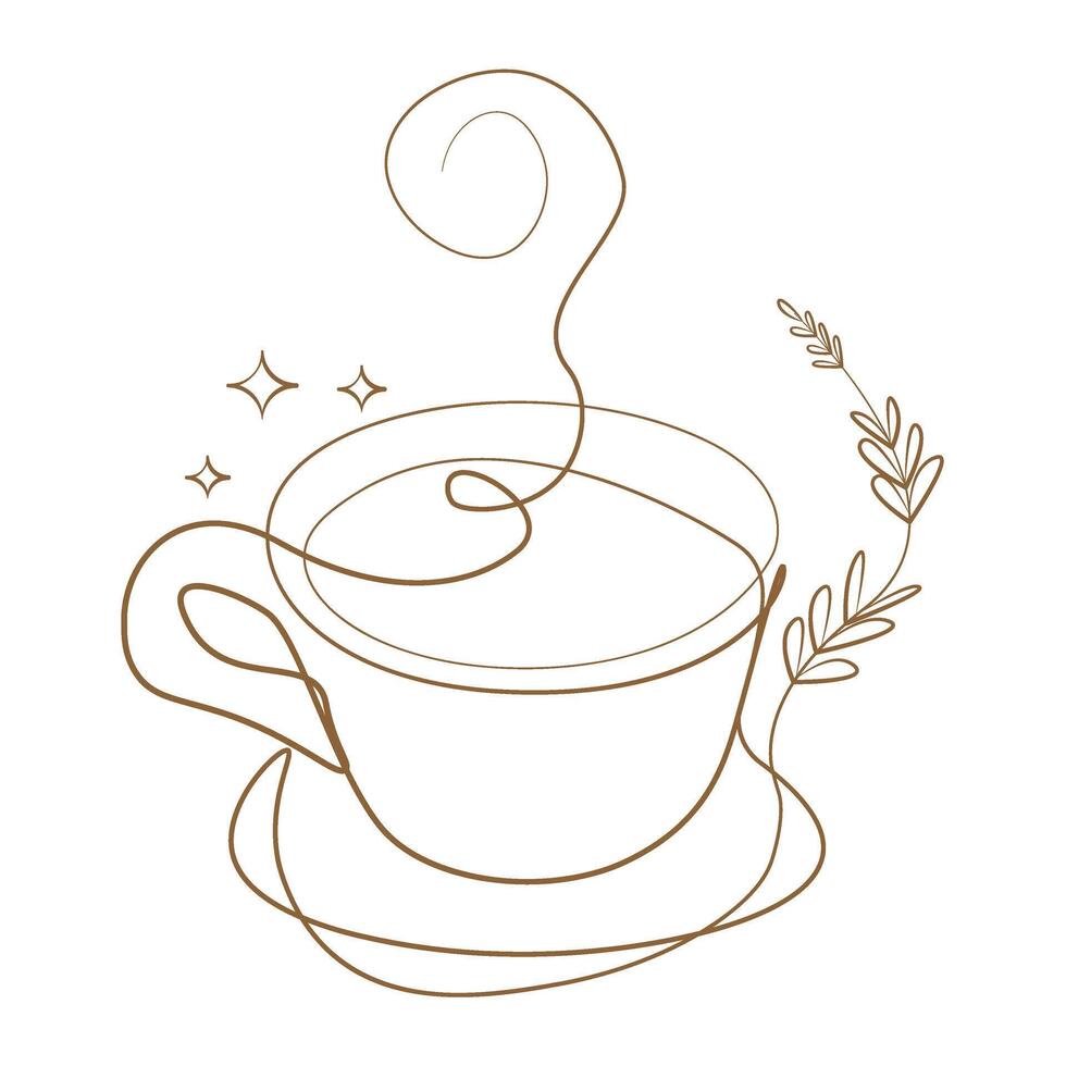A cup of coffee with a branch and a leaf vector
