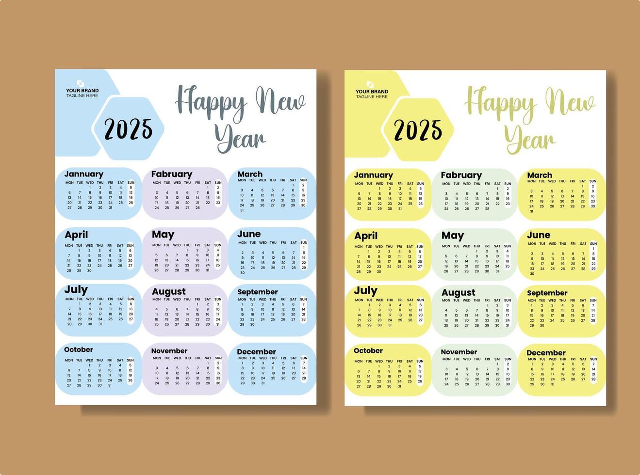 Wall Calendar 2025 design template vector