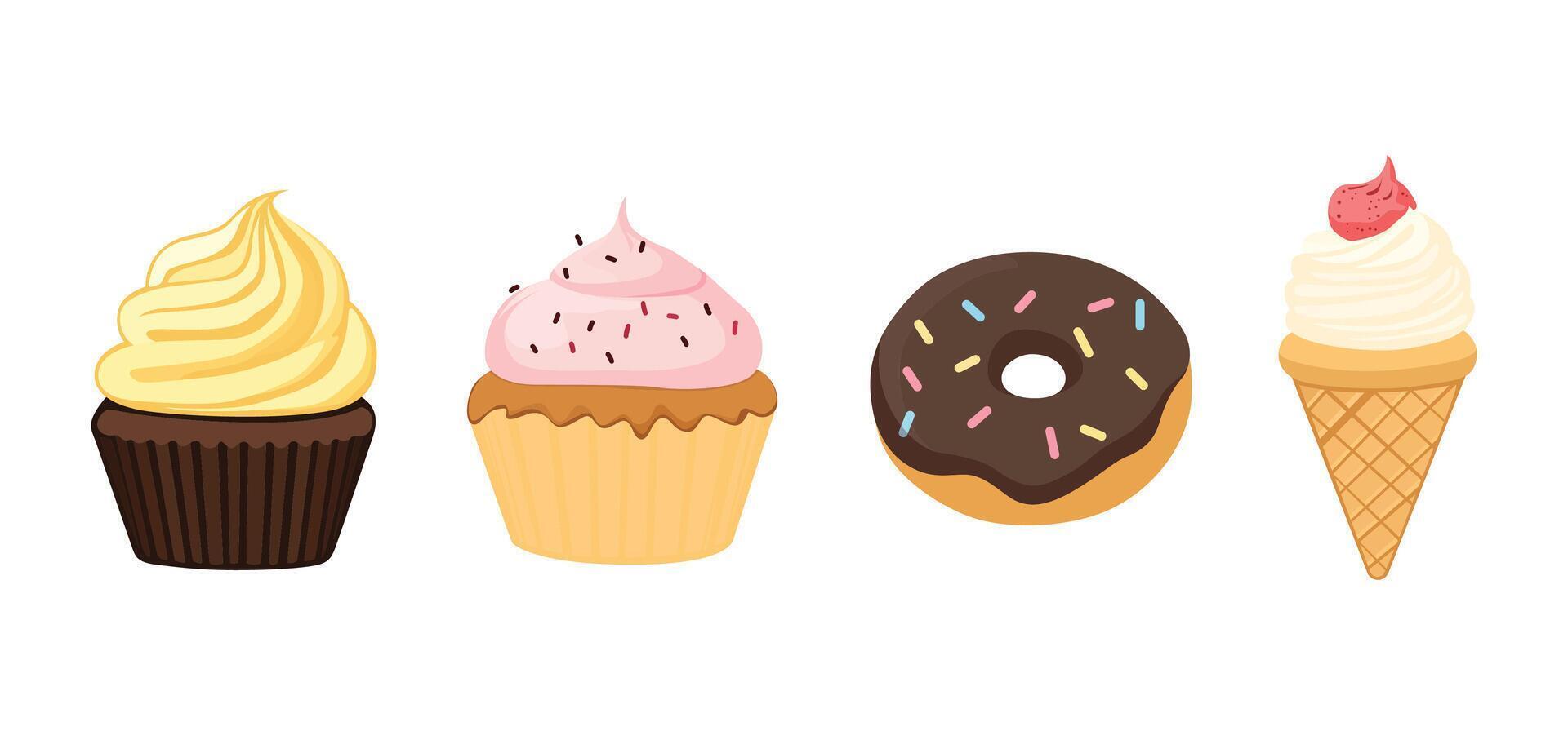 Set of illustration of popular desserts on white background vector
