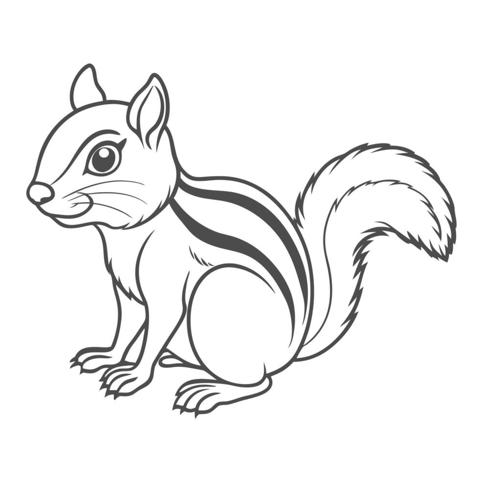 a drawing of a peaceful squirrel with a striped tail outline vector