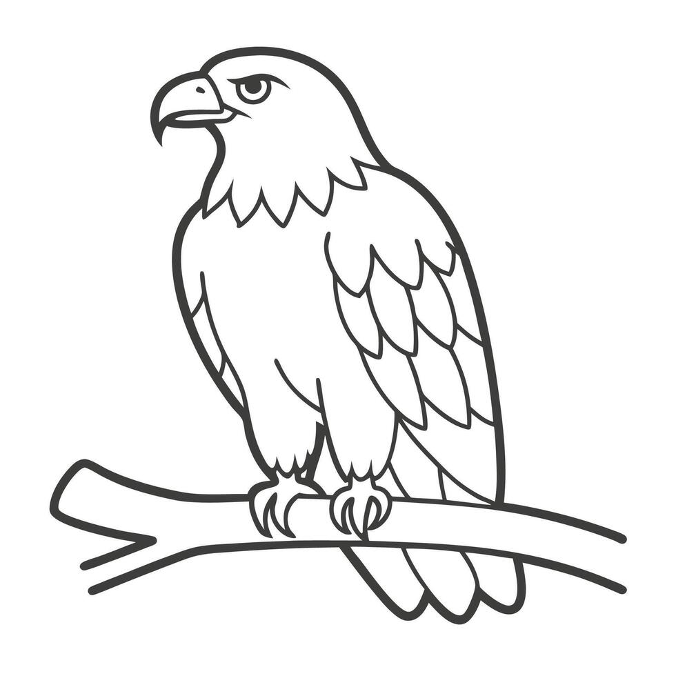peaceful eagle on a branch of a tree out line for children's coloring pages vector
