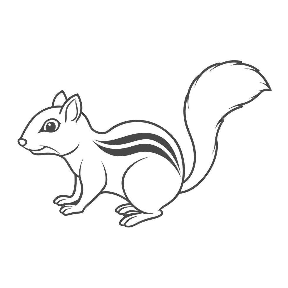 a drawing of a squirrel with a striped tail outline vector