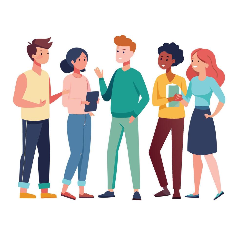 young people standing and talking each other vector