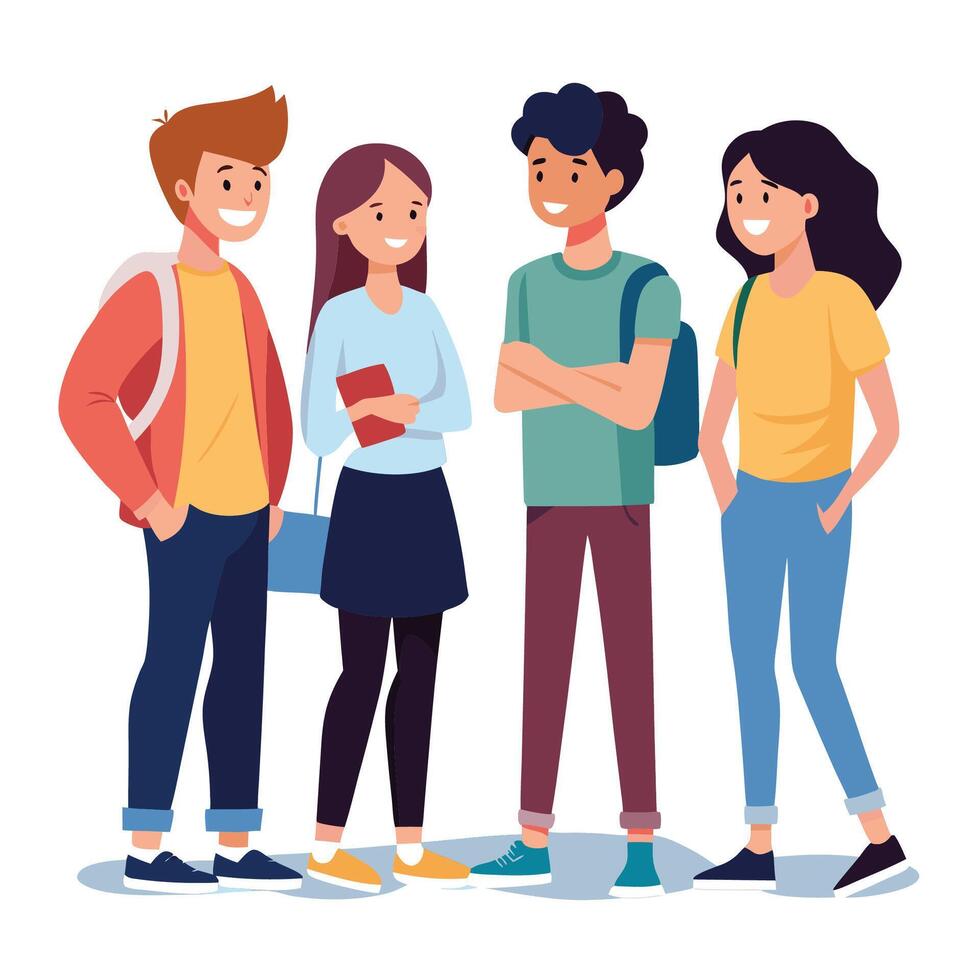 some young people standing and talking each other vector