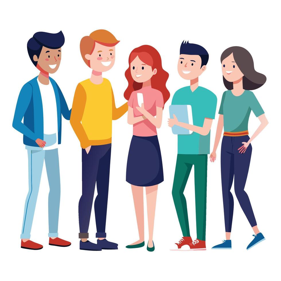 young students standing and talking each other vector