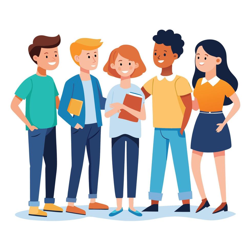 young classmates standing and talking each other vector