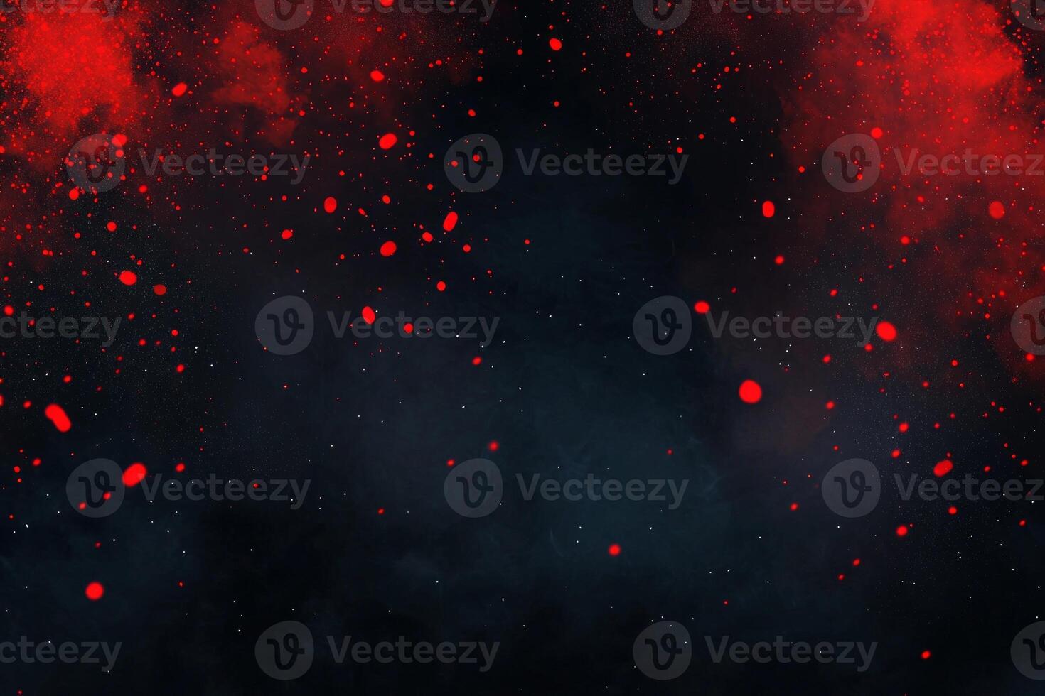 magnificent burst of red particles erupts from the center, illuminating the dark background with intense brightness. Trails of dust scatter, conveying a sense of powerful motion and energy. photo