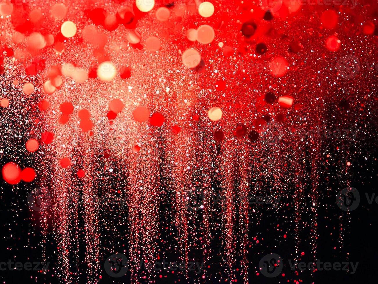 breathtaking explosion of red particles radiates intense heat and energy, creating bright glowing trails that disperse in all directions, captivating the viewer with its vibrant beauty. photo