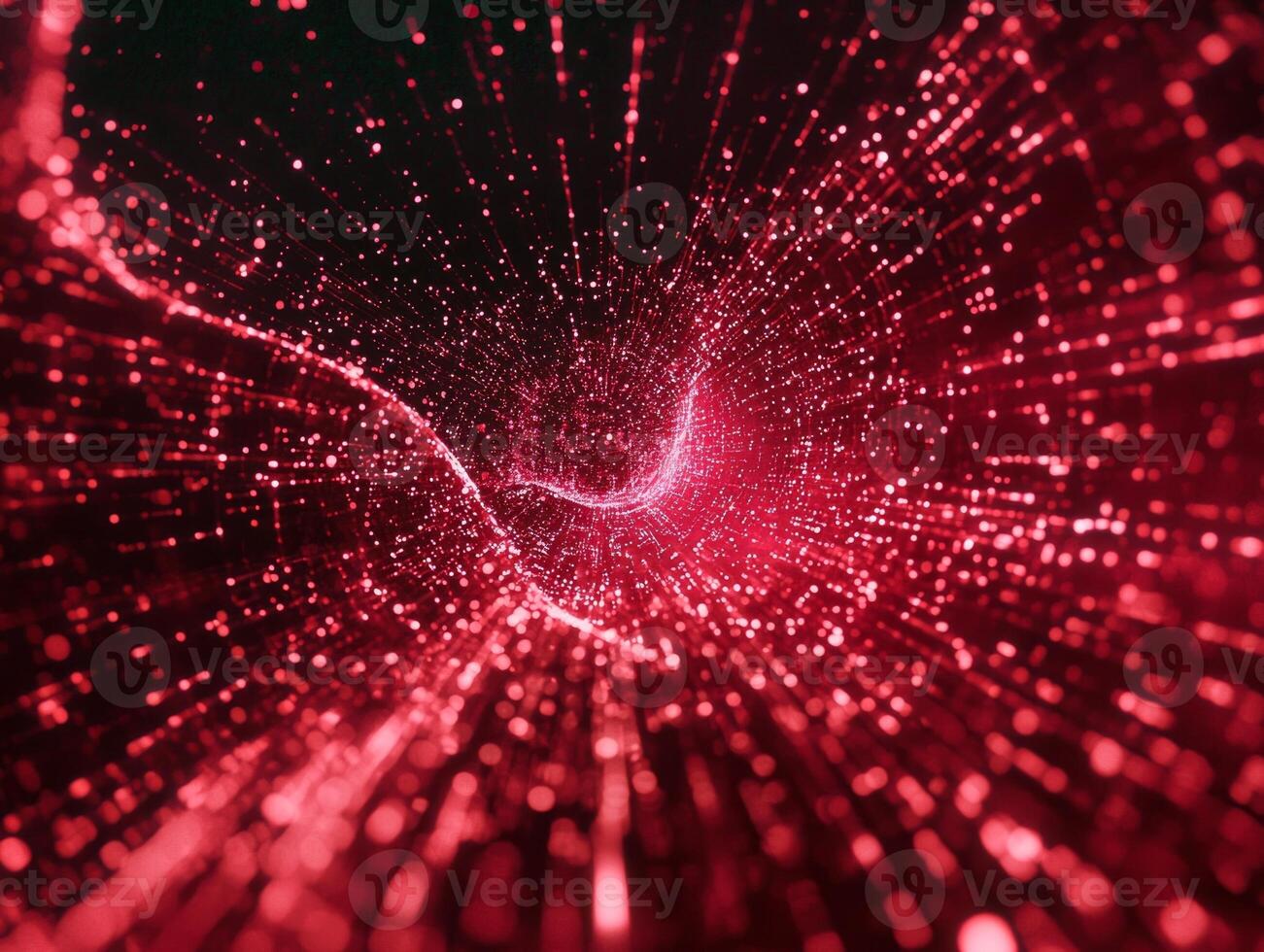 stunning display of red particles bursts forth, radiating vibrant energy and heat in all directions. The glowing trails create a captivating spectacle against the dark background. photo