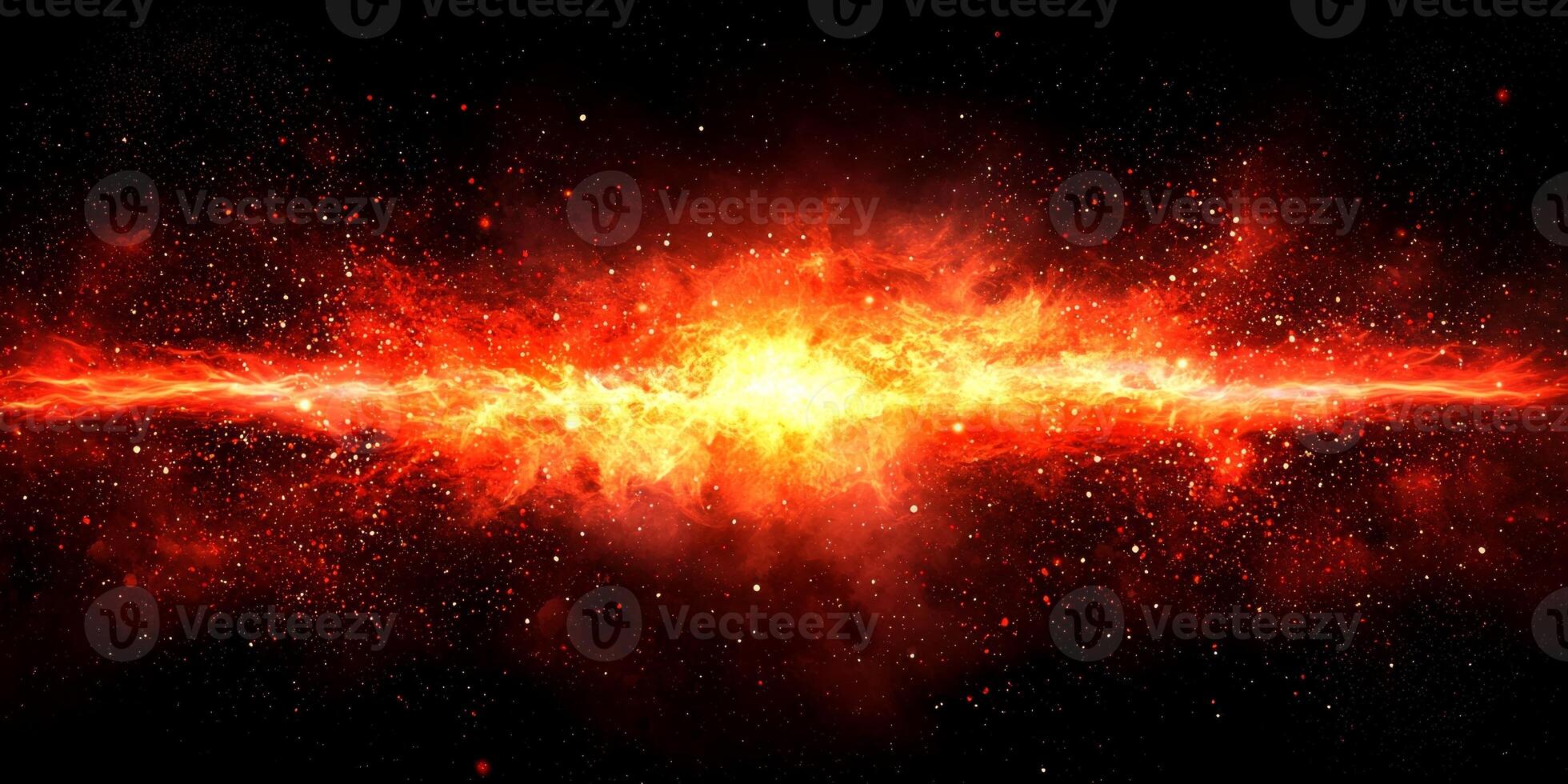 captivating burst of red particles erupts outward from a brilliant core, generating waves of heat and energy that paint a fiery cosmic landscape, showcasing vibrant movement and intensity. photo