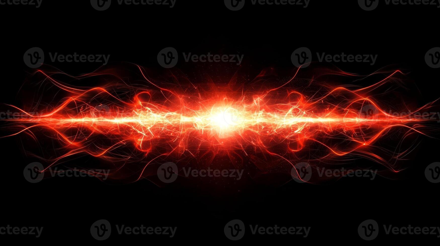 Red particles burst forth in an intense explosion, scattering vibrantly as they form a mesmerizing wave of energy that captivates the dark surroundings. photo