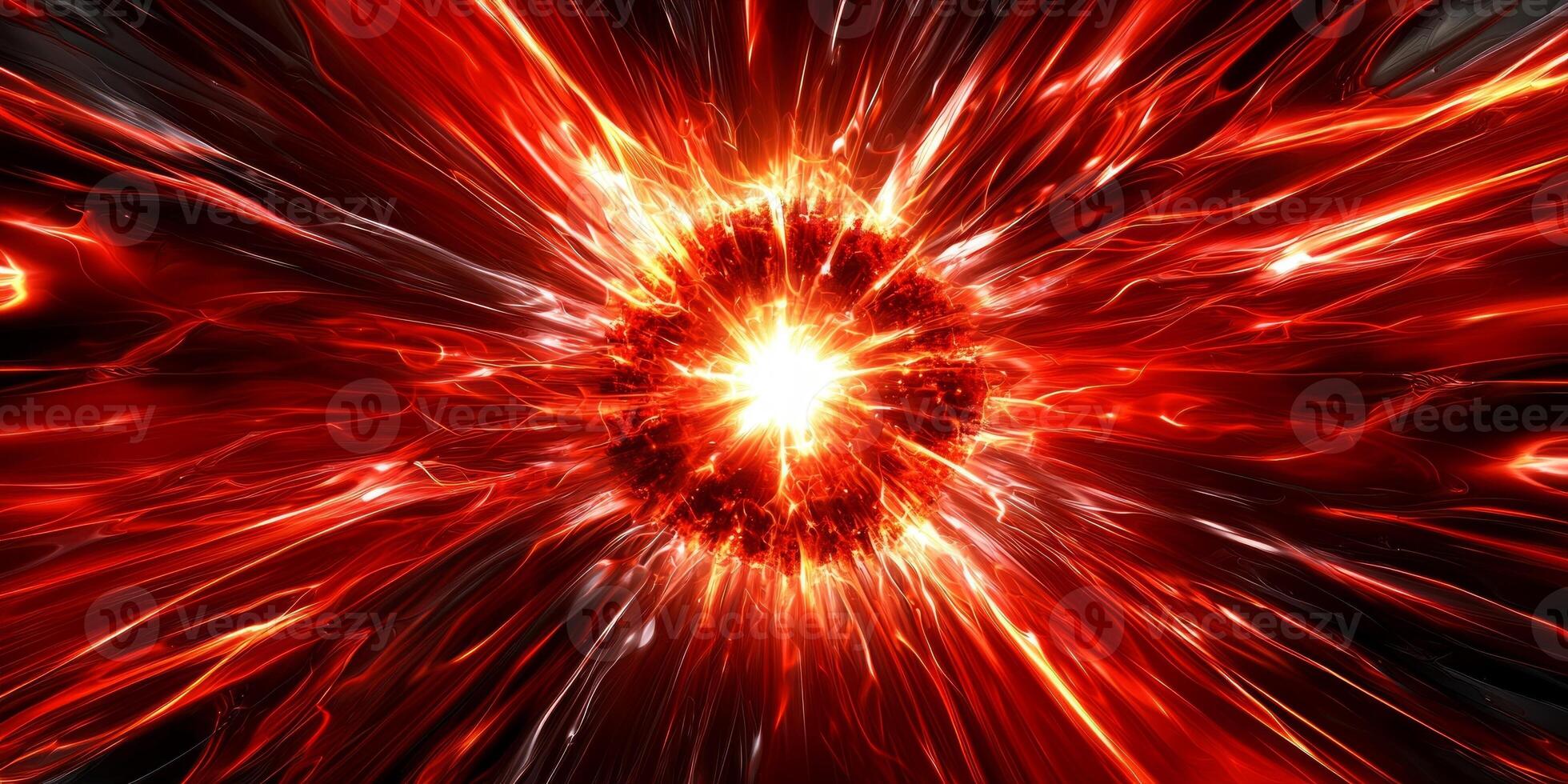 eruption of intense red particles unfolds with a luminous core, sending a wave of heat and energy in every direction, creating a captivating cosmic spectacle. photo