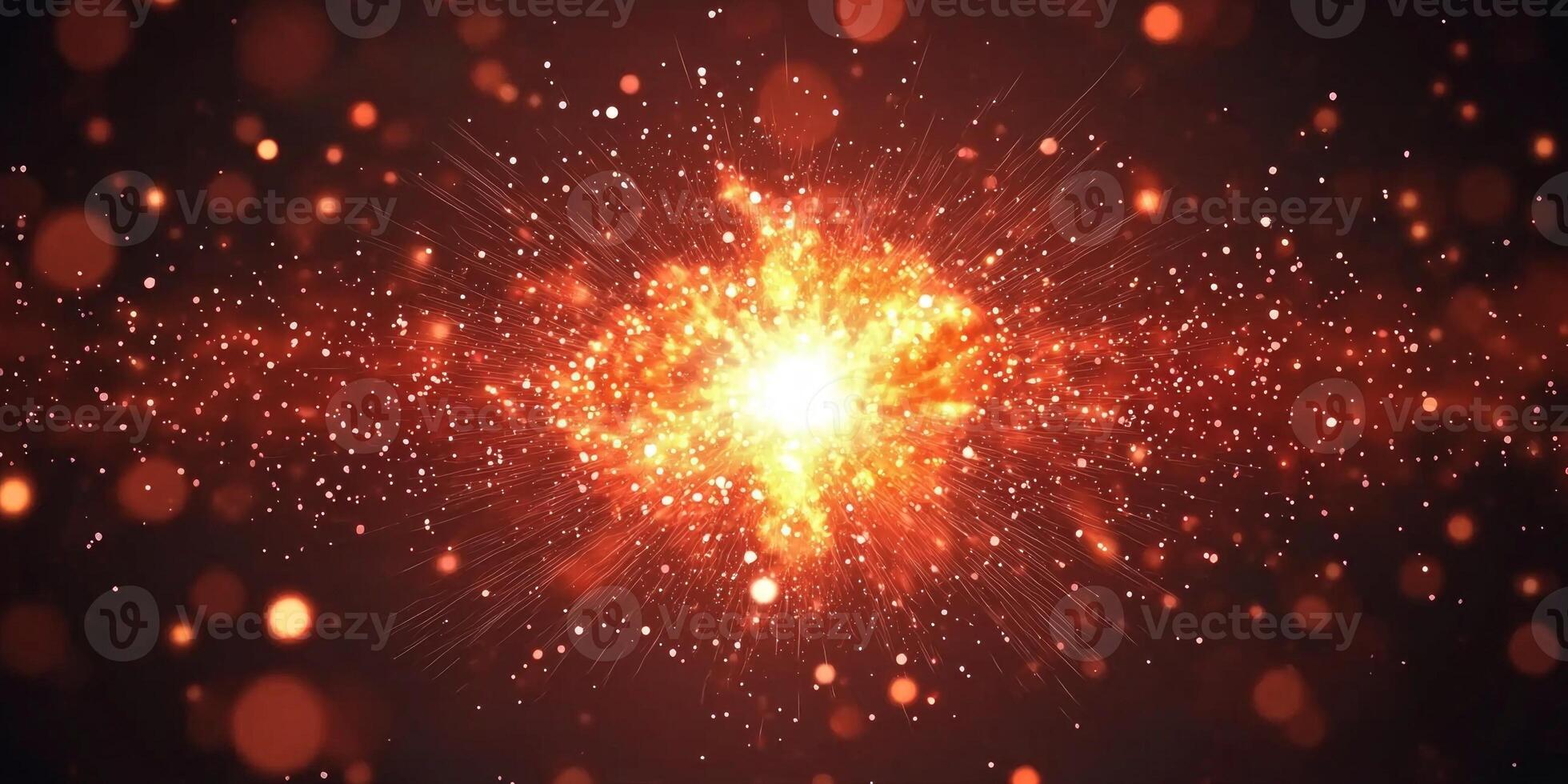 intense red particle explosion emanates from a brilliant glowing core, sending waves of fiery particles scattering outward, creating a stunning display of cosmic energy and heat. photo