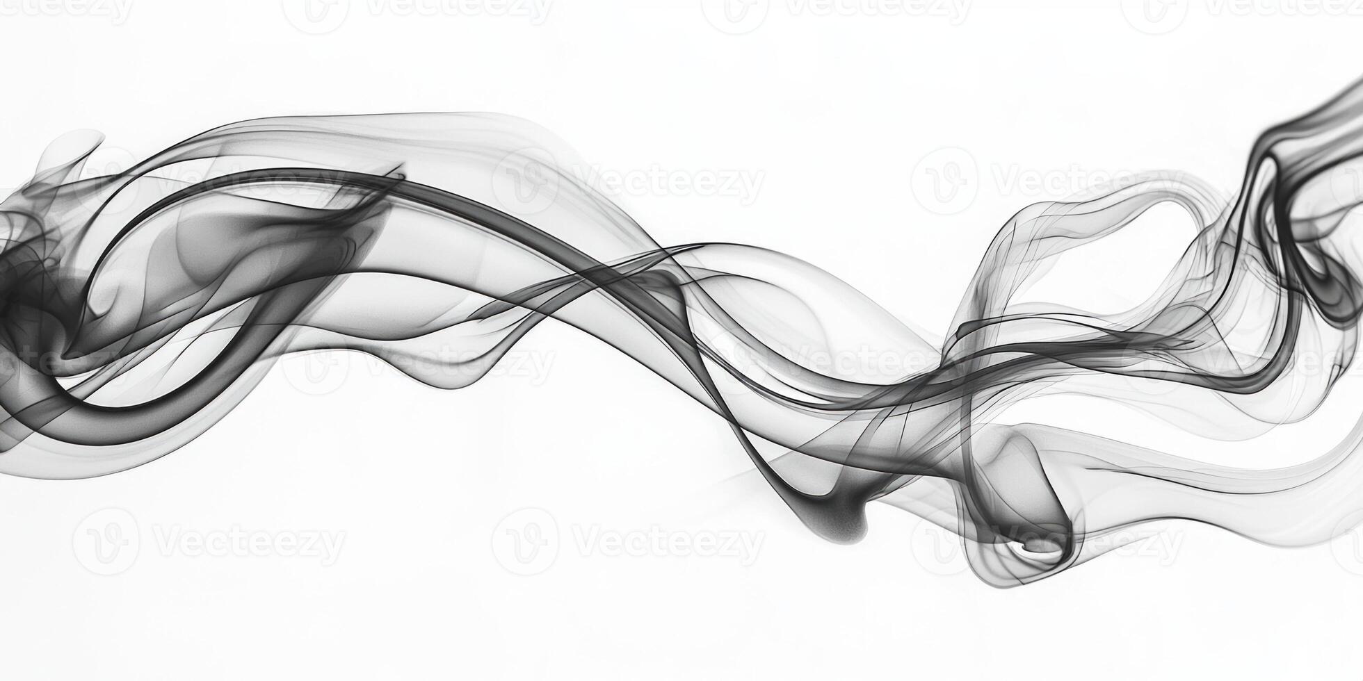 A dramatic plume of black smoke spirals and billows upward, presenting a striking contrast against a clear white background with intricate textures and shades of gray. photo
