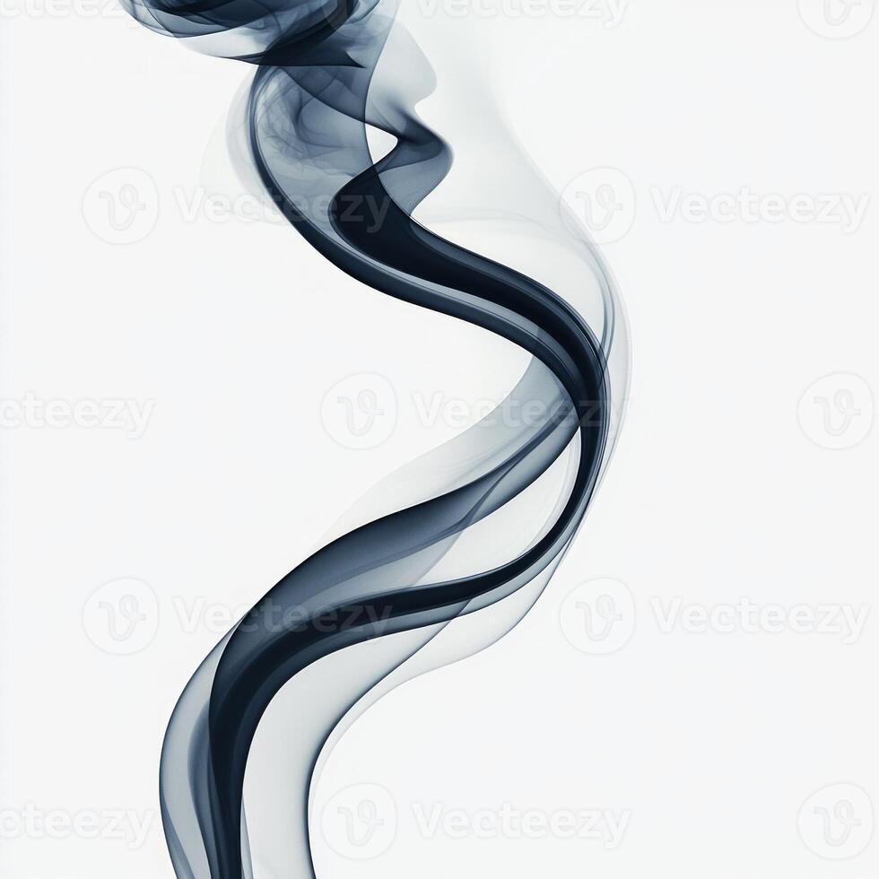 Captivating tendrils of black smoke unfurl in delicate spirals, contrasting beautifully with a bright white background, evoking a sense of fluid motion and texture. photo