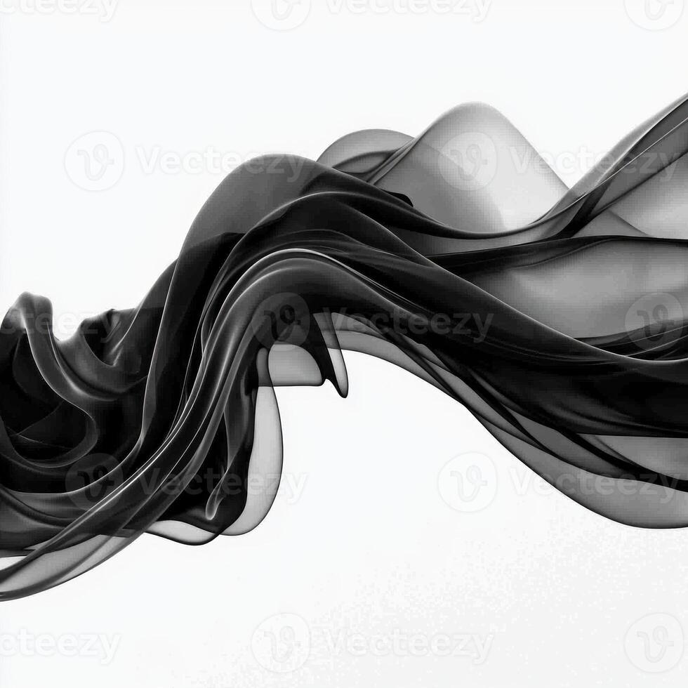 Curling black smoke elegantly ascends from the bottom, forming exquisite tendrils that dance against the crisp white backdrop, showcasing a captivating display of texture and depth. photo