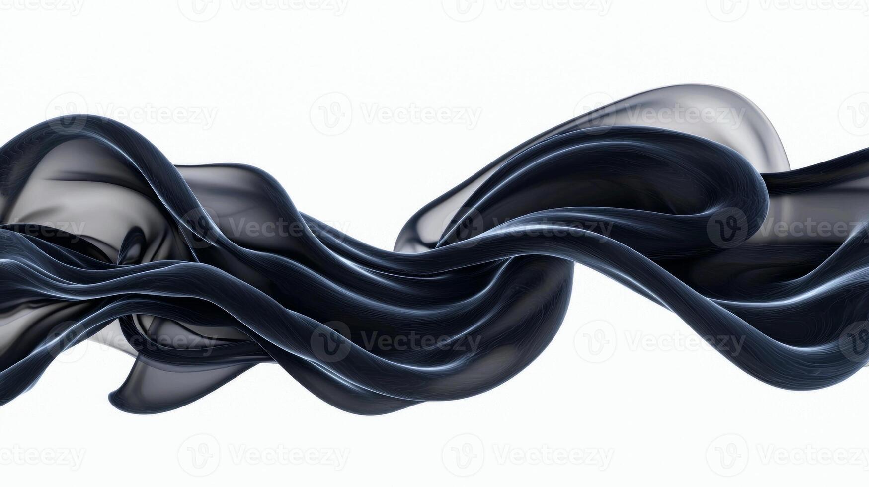 A swirling black smoke plume elegantly twists and rises, forming a serpentine shape. Detailed textures and varying thickness highlight its captivating motion against a bright white backdrop. photo